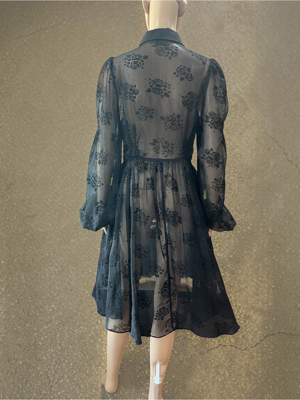 Voodoo Vixen Black Rose Sheer Midi Shirt Dress • Whimsigoth Rockabilly M - Picture 8 of 12
